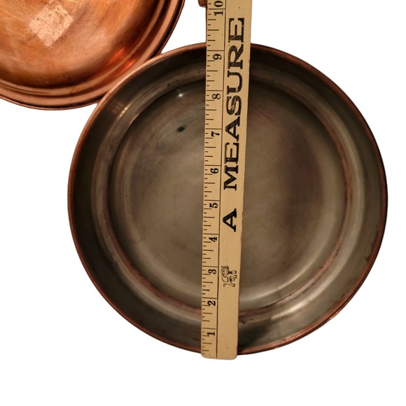 Antique Round Shape Copper Metal‎ Saute Frying Pan With Lid Size 9 x 9.5 - Picture 7 of 9
